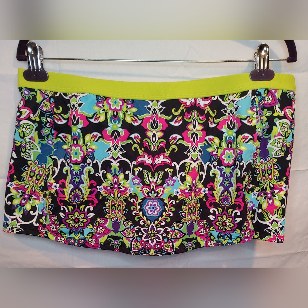 Athleta Vibrant Multicolored Floral Paisley Swim Skirt/Skort Size Large NWOT